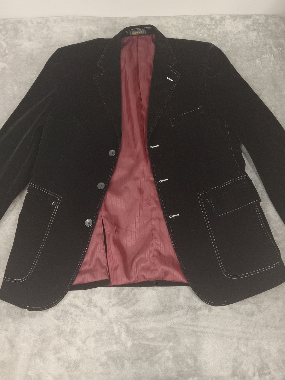 Vinci Black Velvet Blazer Burgundy Lining - Men's Tailored Sport Coat Size 44R